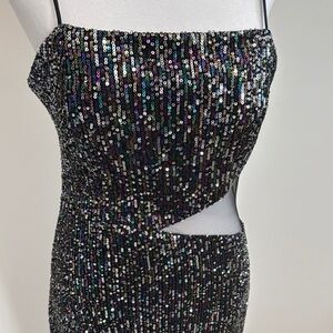 Black Sequin Prom Gown with Cutout excellent used condition
